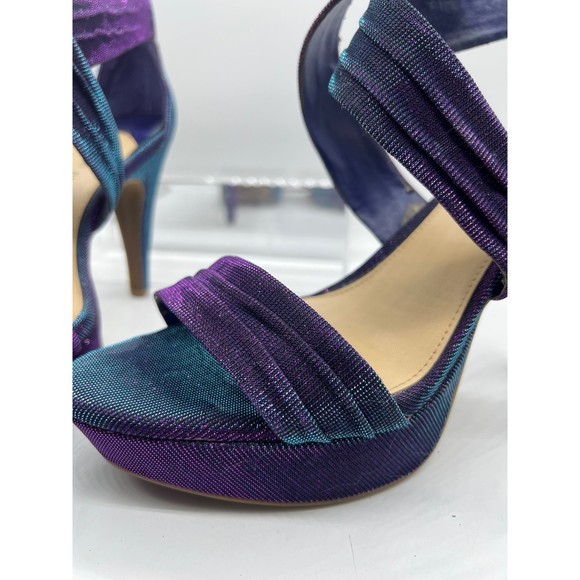 9 M Gianni Bini purple Glitter Strap Sandal 4” High Heel Open Toe Platform Sling - Picture 2 of 7